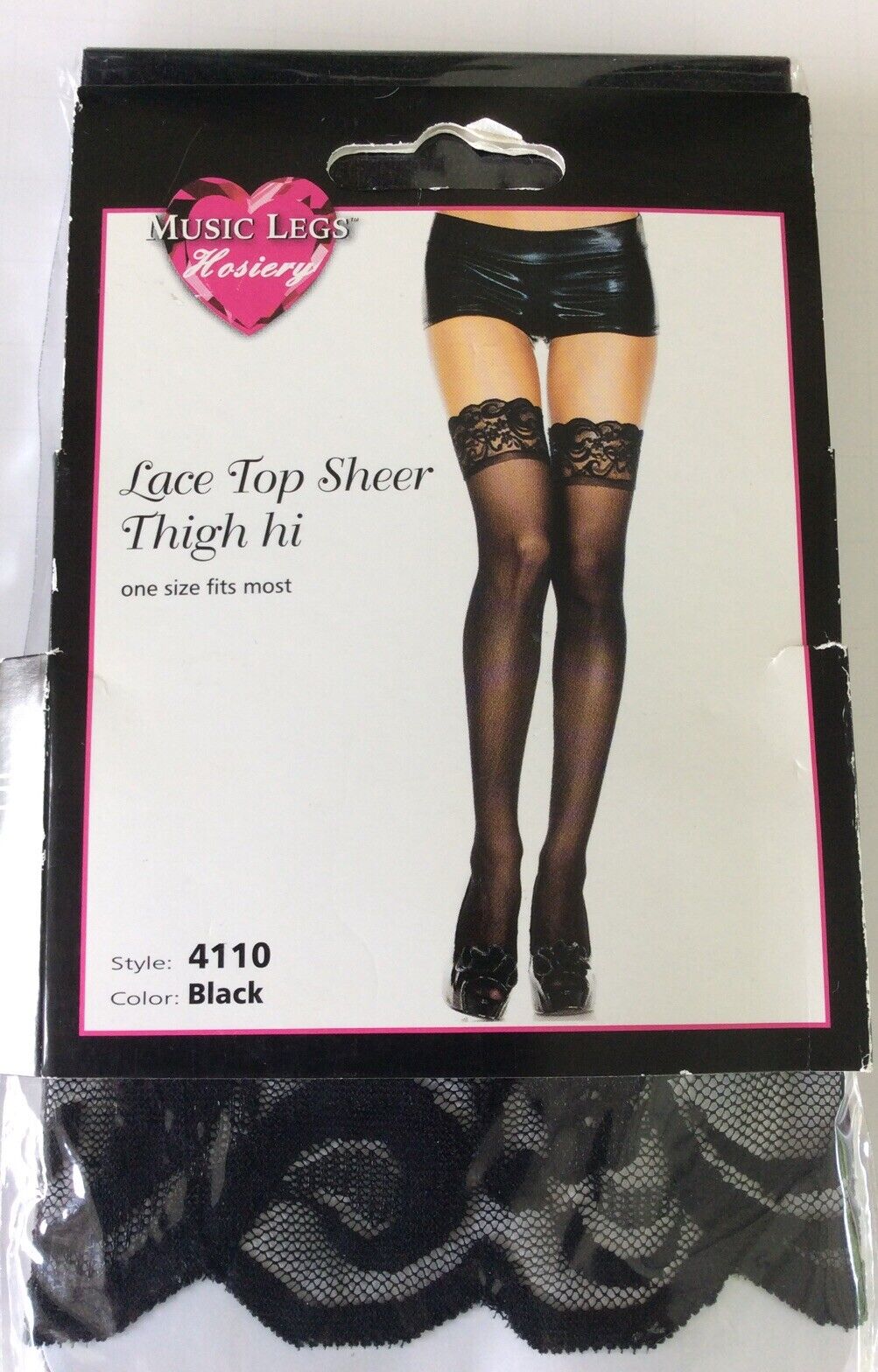 Панчохи з мереживними коронками Music Legs, чорні, One Size