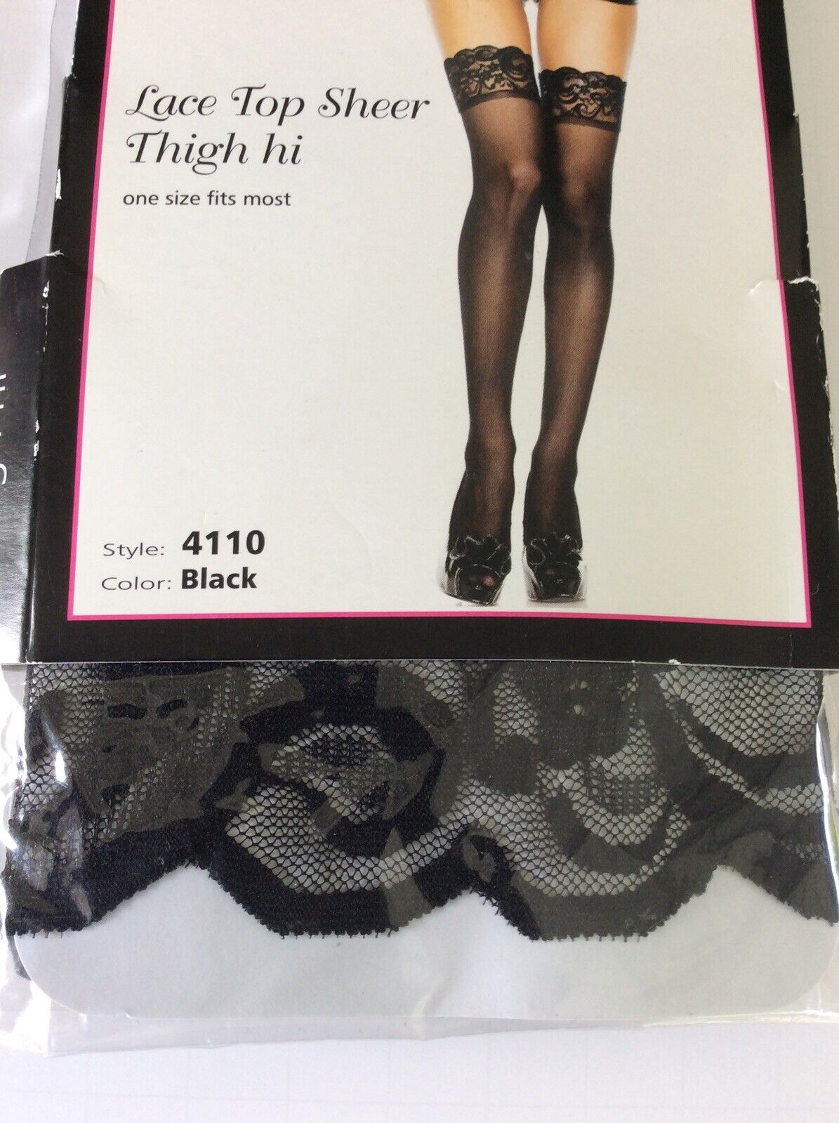 Панчохи з мереживними коронками Music Legs, чорні, One Size