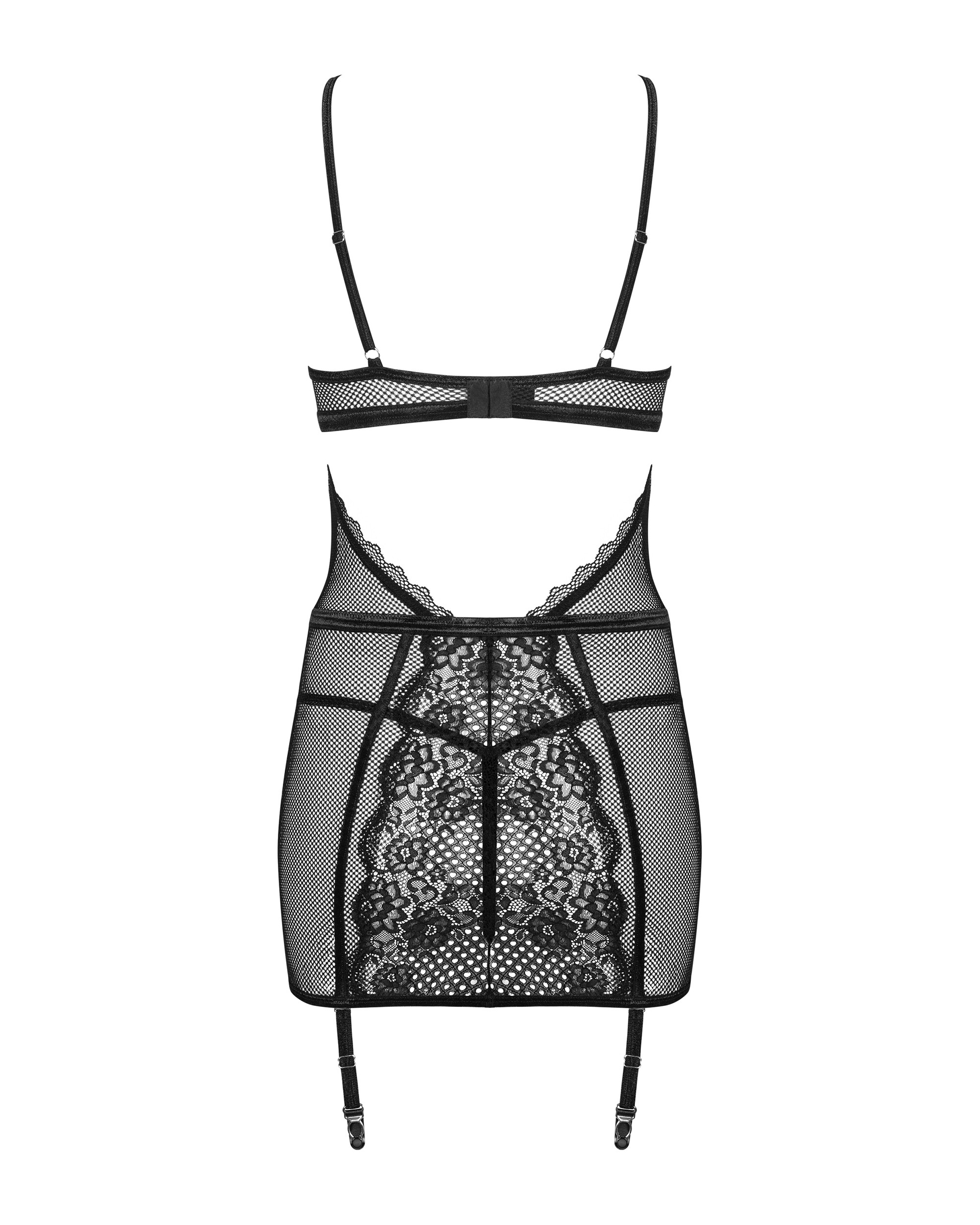Сорочка в сіточку Obsessive Basitta зі шнурівкою, чорний, S/M