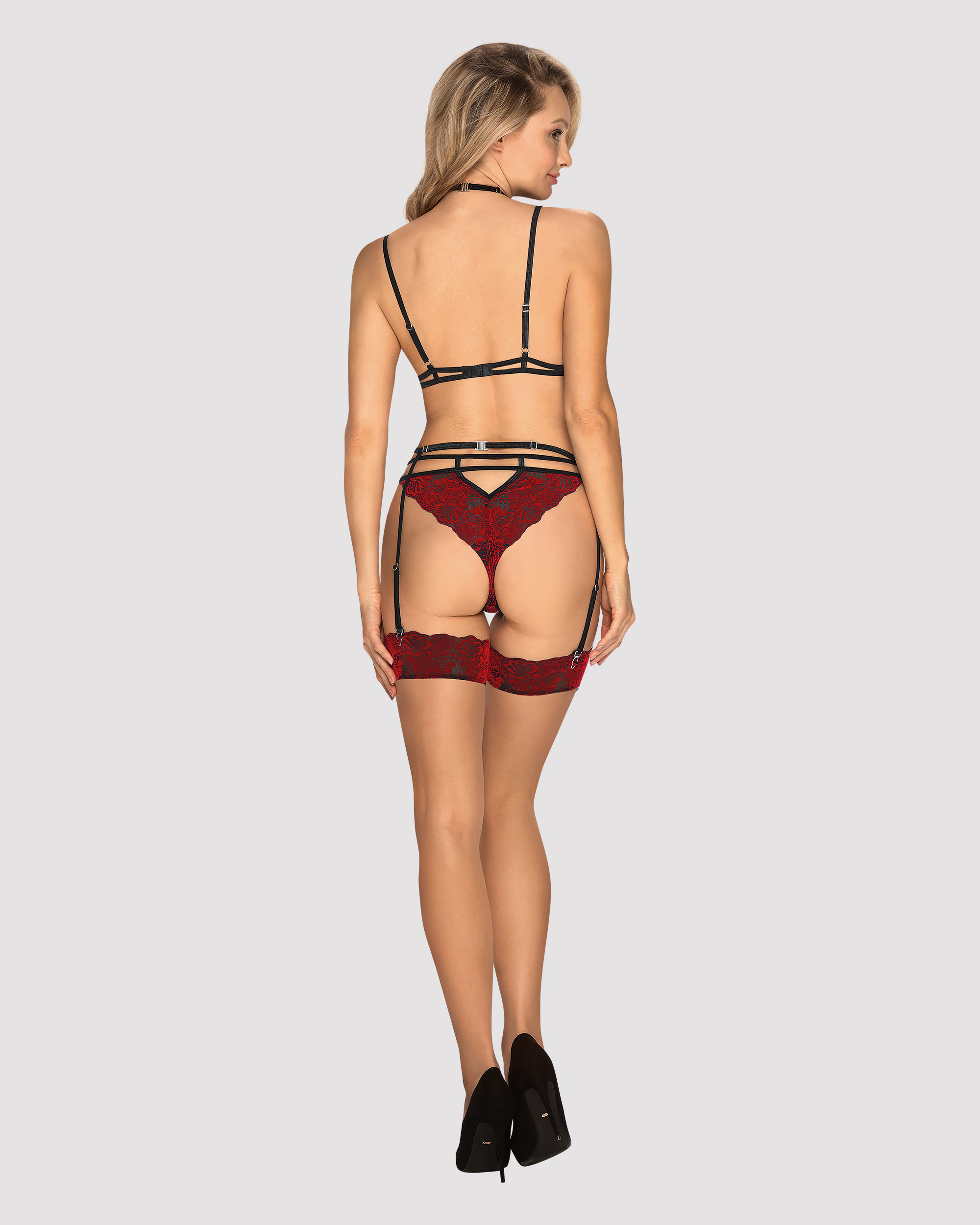 Комплект мереживний з поясом для панчох Obsessive Sugestina 3-pcs set L/XL