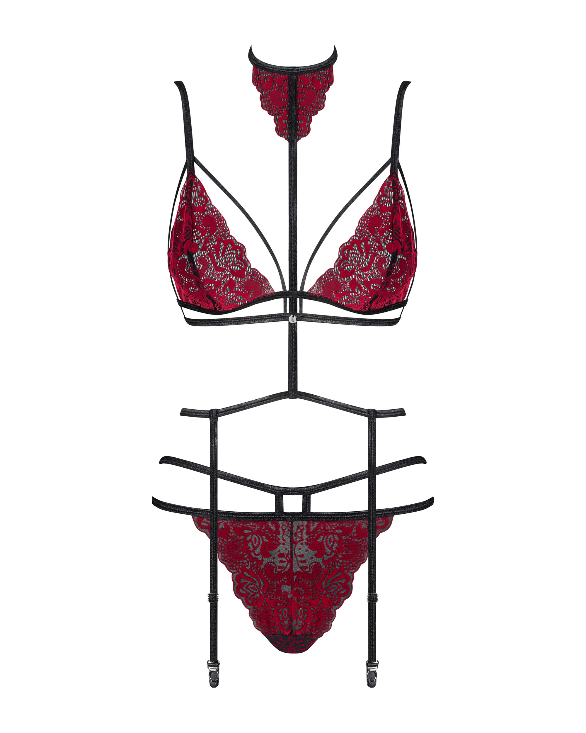 Комплект мереживний з поясом для панчох Obsessive Sugestina 3-pcs set L/XL