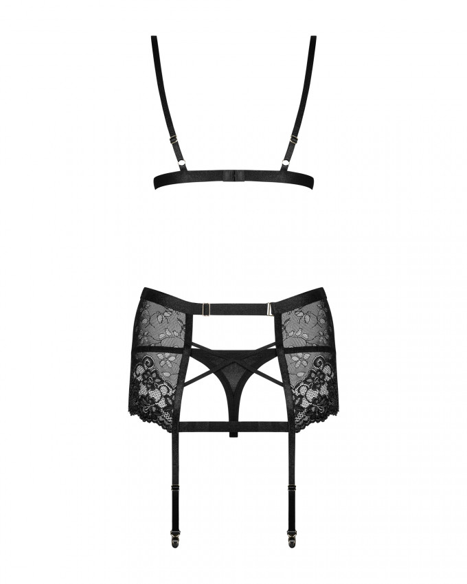 Комплект з широким поясом для панчох Obsessive Blanita garter belt S/M Чорний