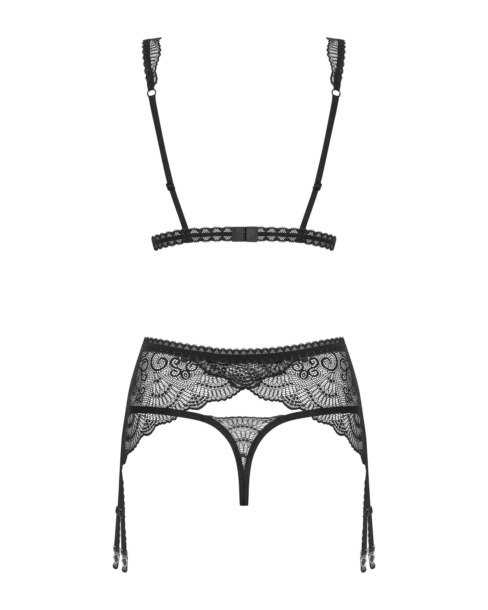 Комплект ажурный з поясом для чулок Obsessive Firella garter belt set S/M