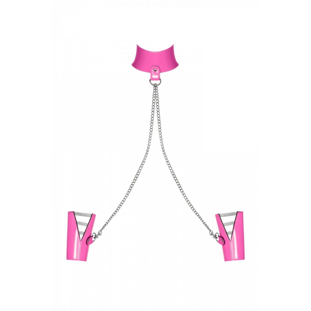 Комплект чокер с наручниками Obsessive Lollypopy Cuffs One Size Розовые