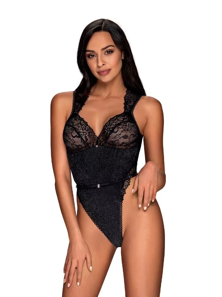 Элегантное сексуальное боди Obsessive Elisetta черное, L/XL