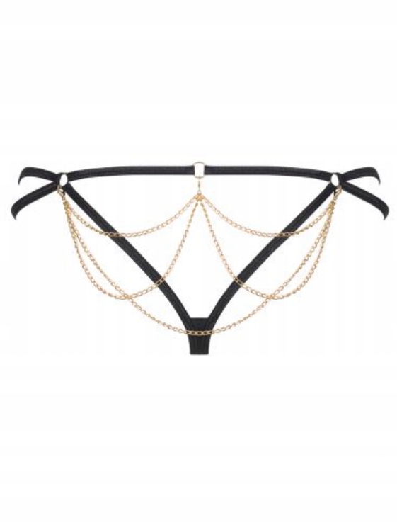 Трусики стрінги з ланцюжками Obsessive Pantheria thong black S/M