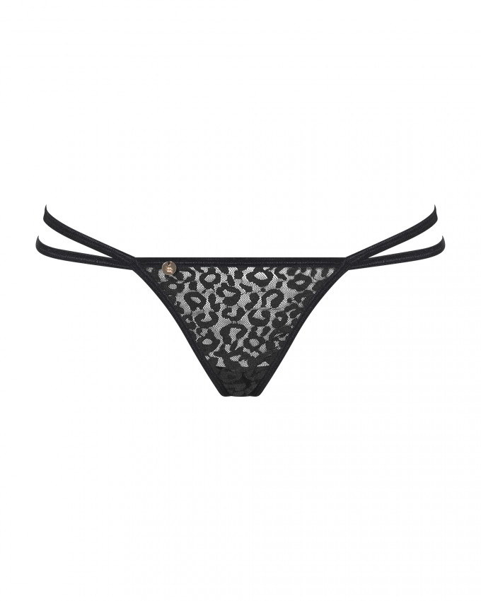 Трусики стрінги з ланцюжками Obsessive Pantheria thong black L/XL