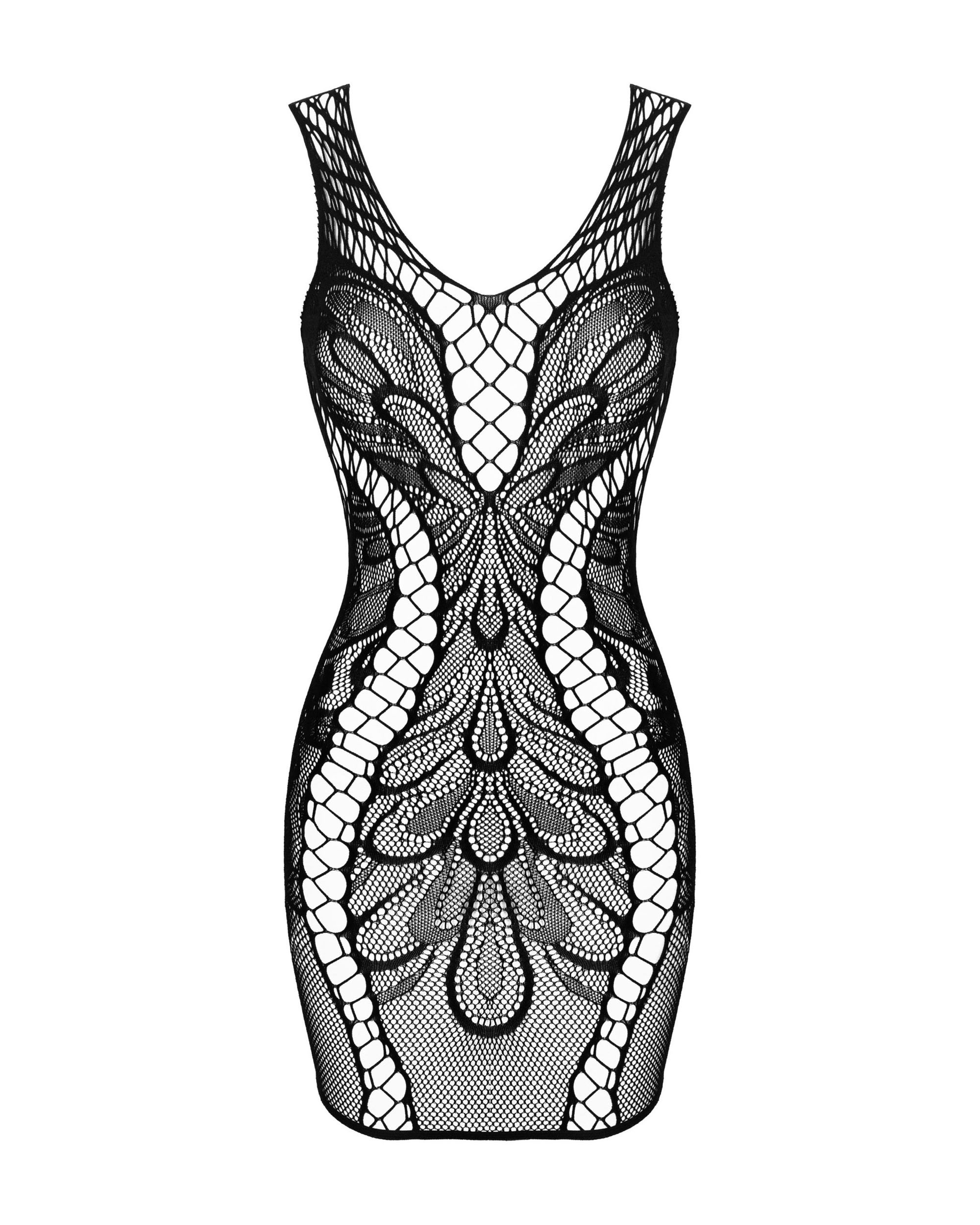 Платье в мелкую и крупную сетку с узором Obsessive D608 черный, S/M/L