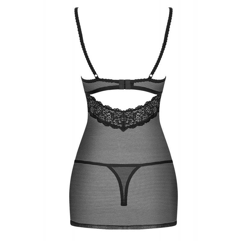Комплект-пеньюар та трусики стрінги Obsessive 852, чорний, S/M