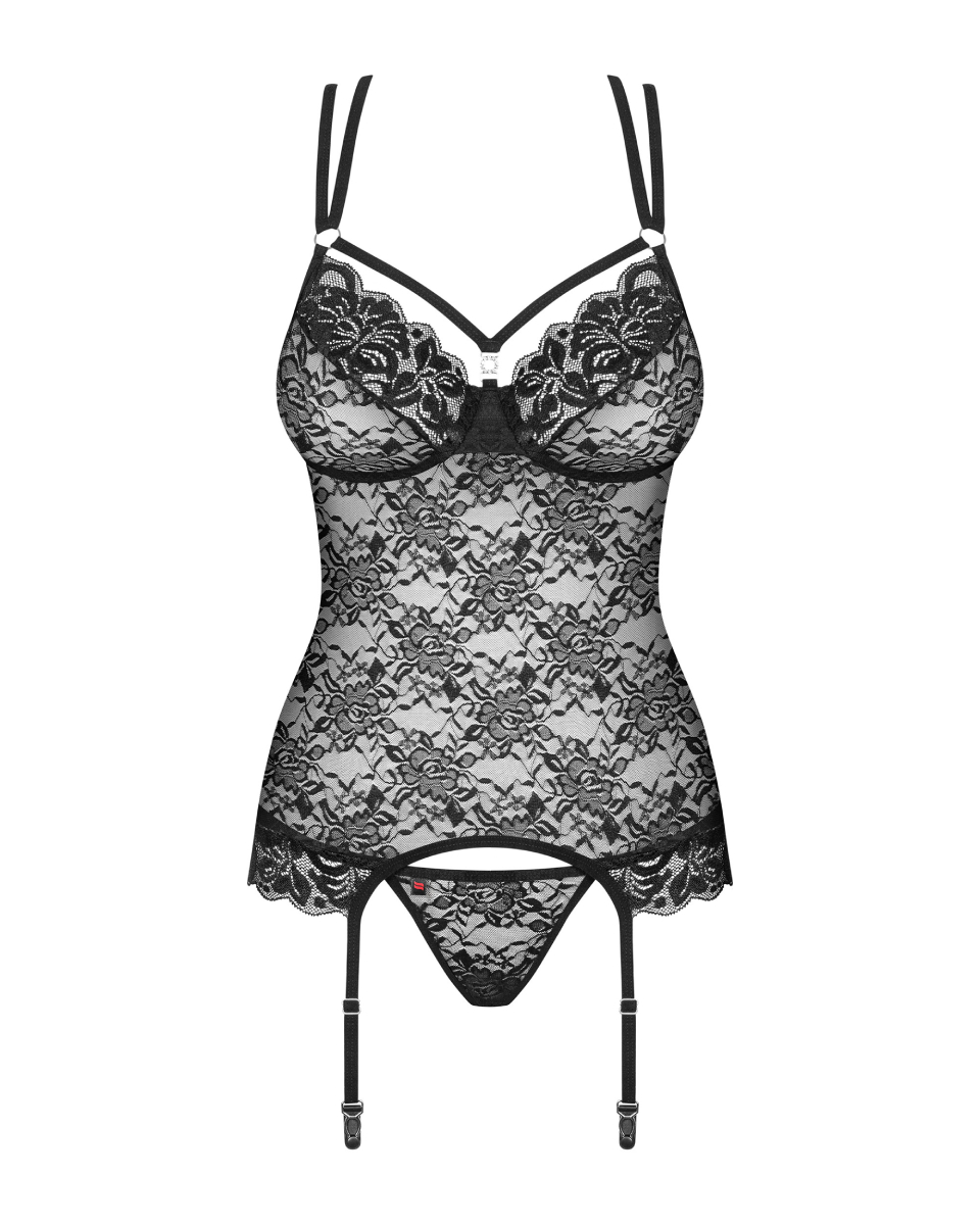 Комплект корсет с трусиками Obsessive 860-COR-1 черный, S/M