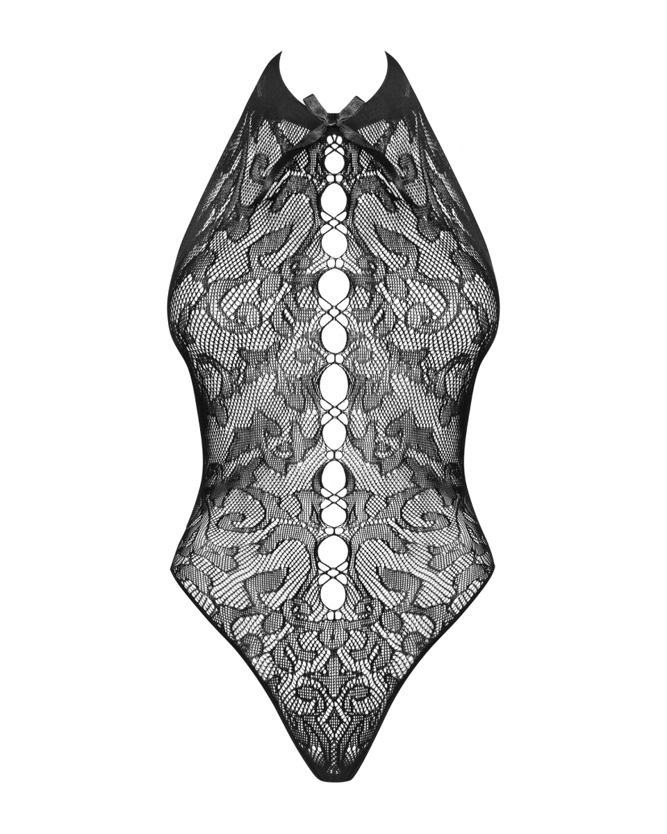 Боди с имитацией шнуровки и атласным бантиком Obsessive B119 черный, S/M/L