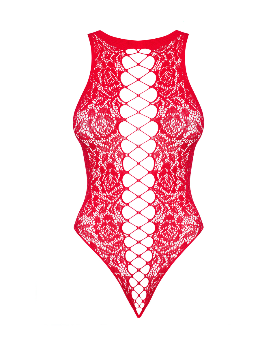 Боді з декоративними переплетеннями Obsessive B120, червоний, S/M/L