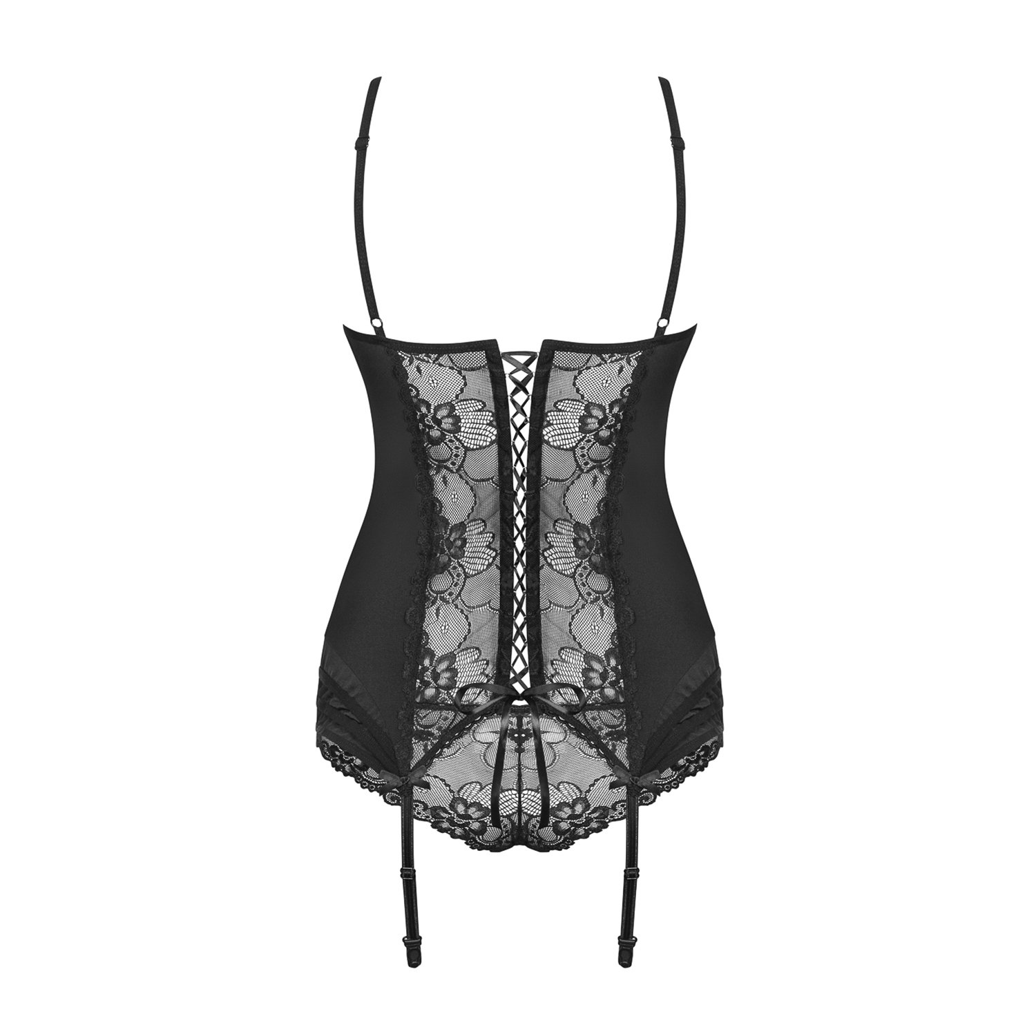 Комплект-корсет с цветочным кружевом и трусики Obsessive Heartina черный, S/M