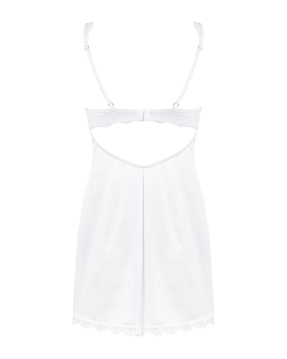 Комплект Obsessive Amor Blanco сорочка с кружевом и трусиками-стрингами в комплекте, S/M