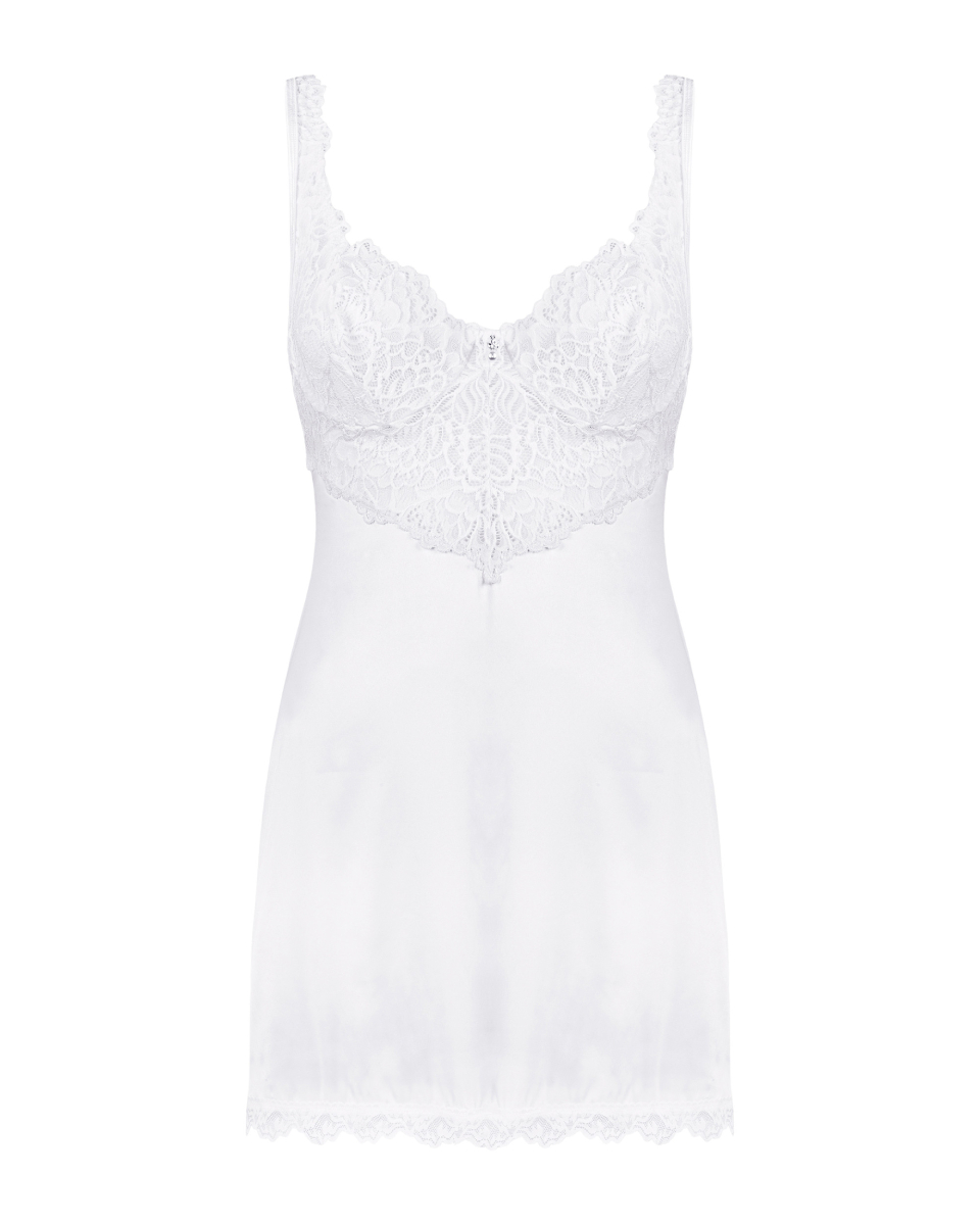 Комплект Obsessive Amor Blanco сорочка с кружевом и трусиками-стрингами в комплекте, S/M