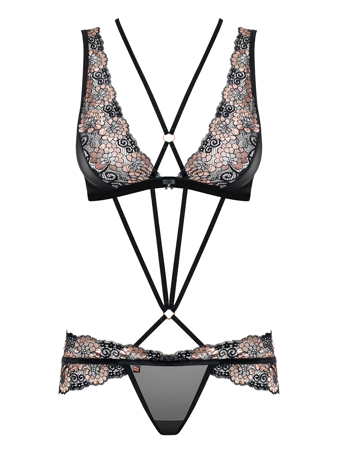 Боди кружевное Obsessive 873-SEA-1 с узорами, черный, S/M