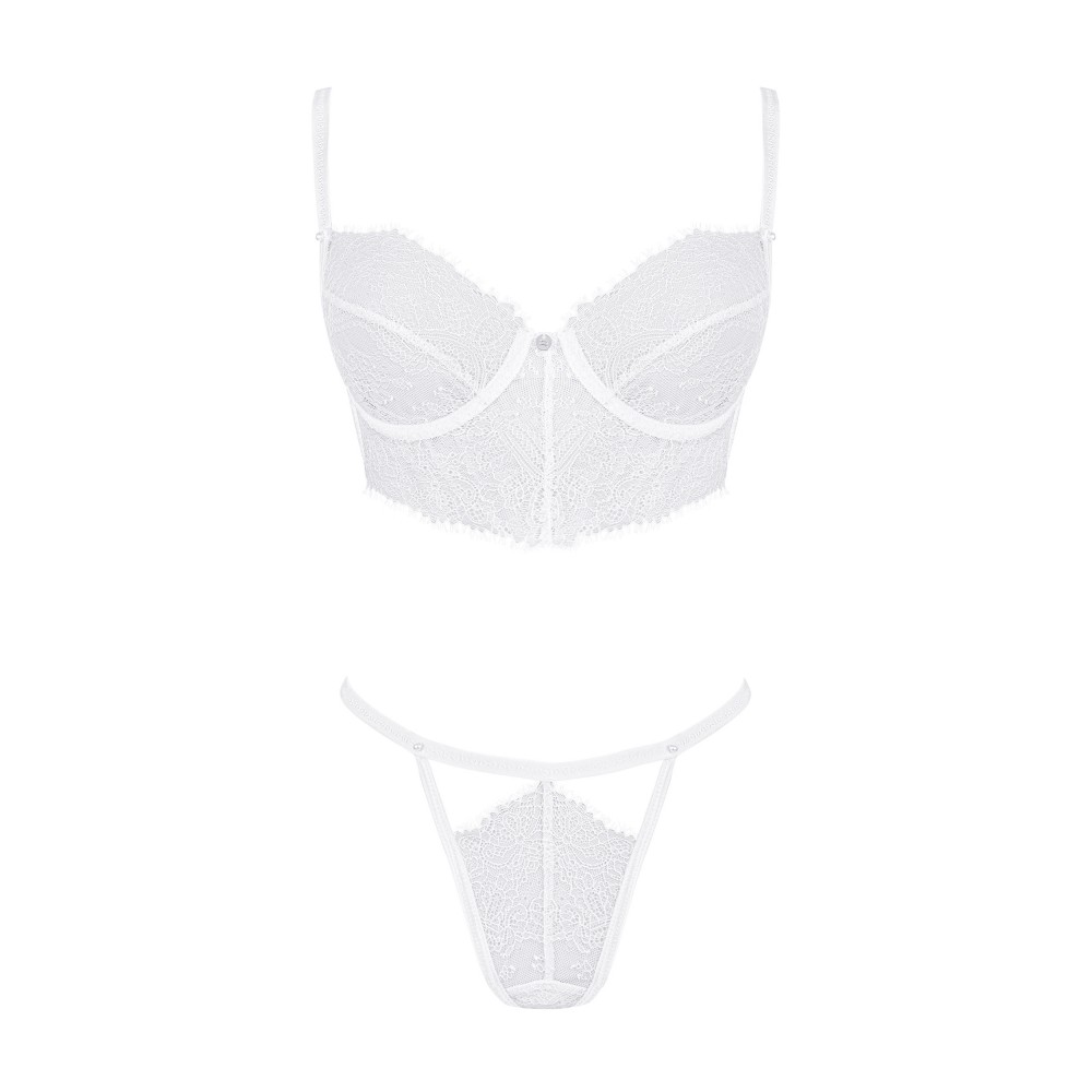 Комплект ажурний Obsessive Bianelle білий, S/M