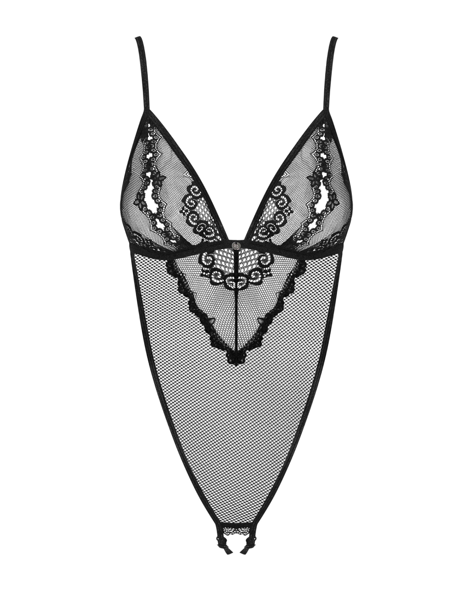 Сексуальное боди полупрозрачное Obsessive Millagro с открытым доступом, черное, L/XL