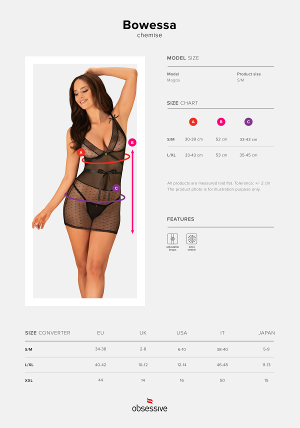 Комплект Obsessive Bowessa сорочка и трусики, черный, L/XL