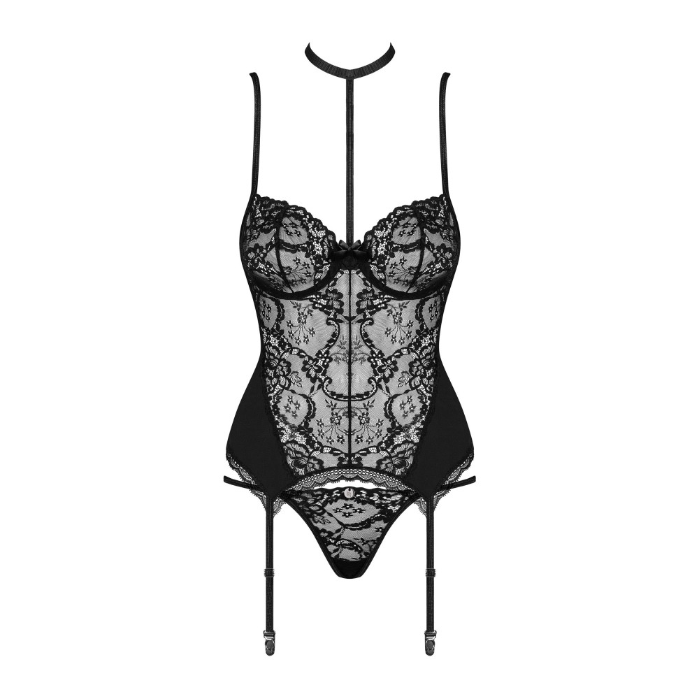 Корсет с пажами для чулок Obsessive Diyosa и трусиками в комплекте, черный, S/M