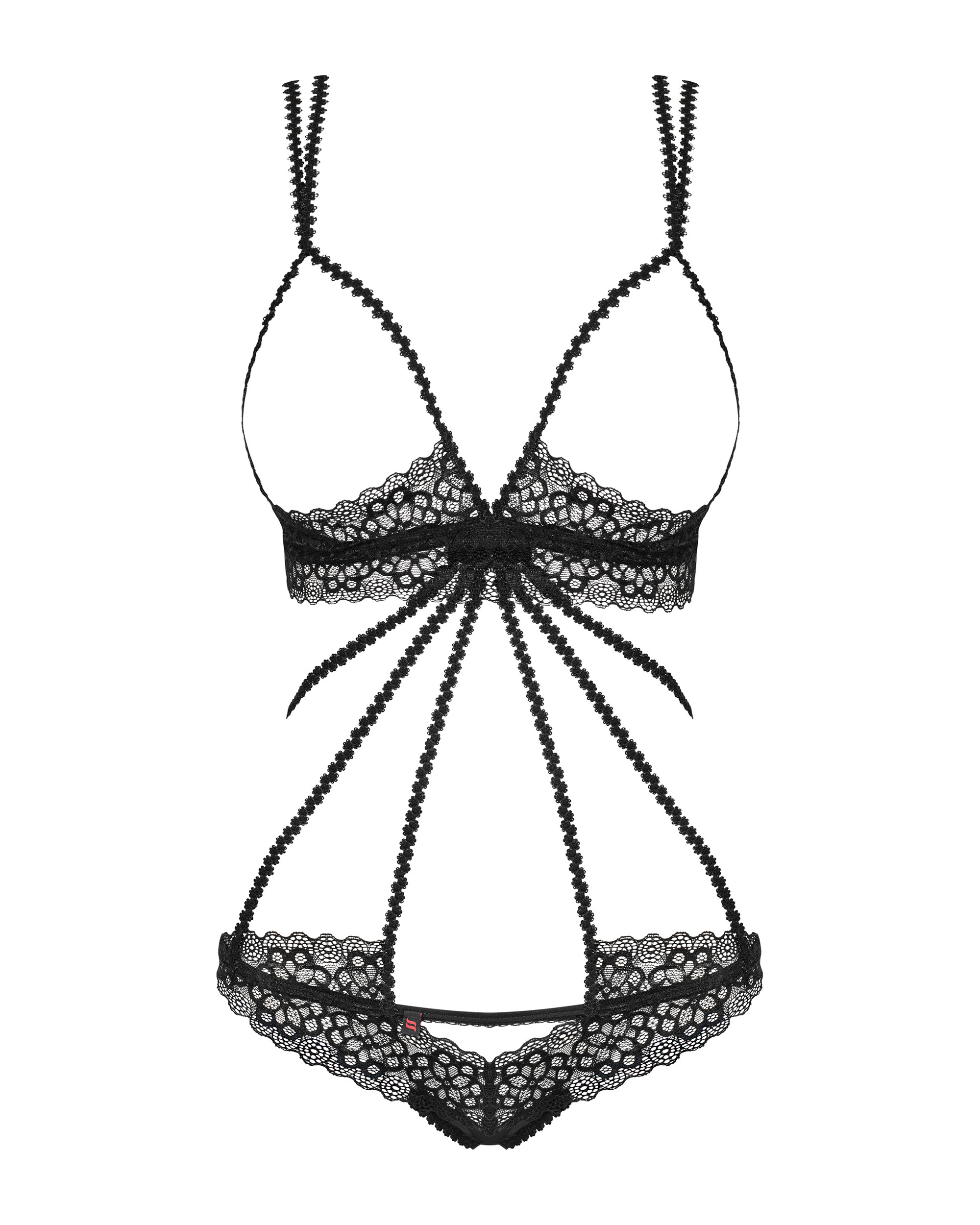 Боди Obsessive Liferia с открытой грудью, черное, S/M