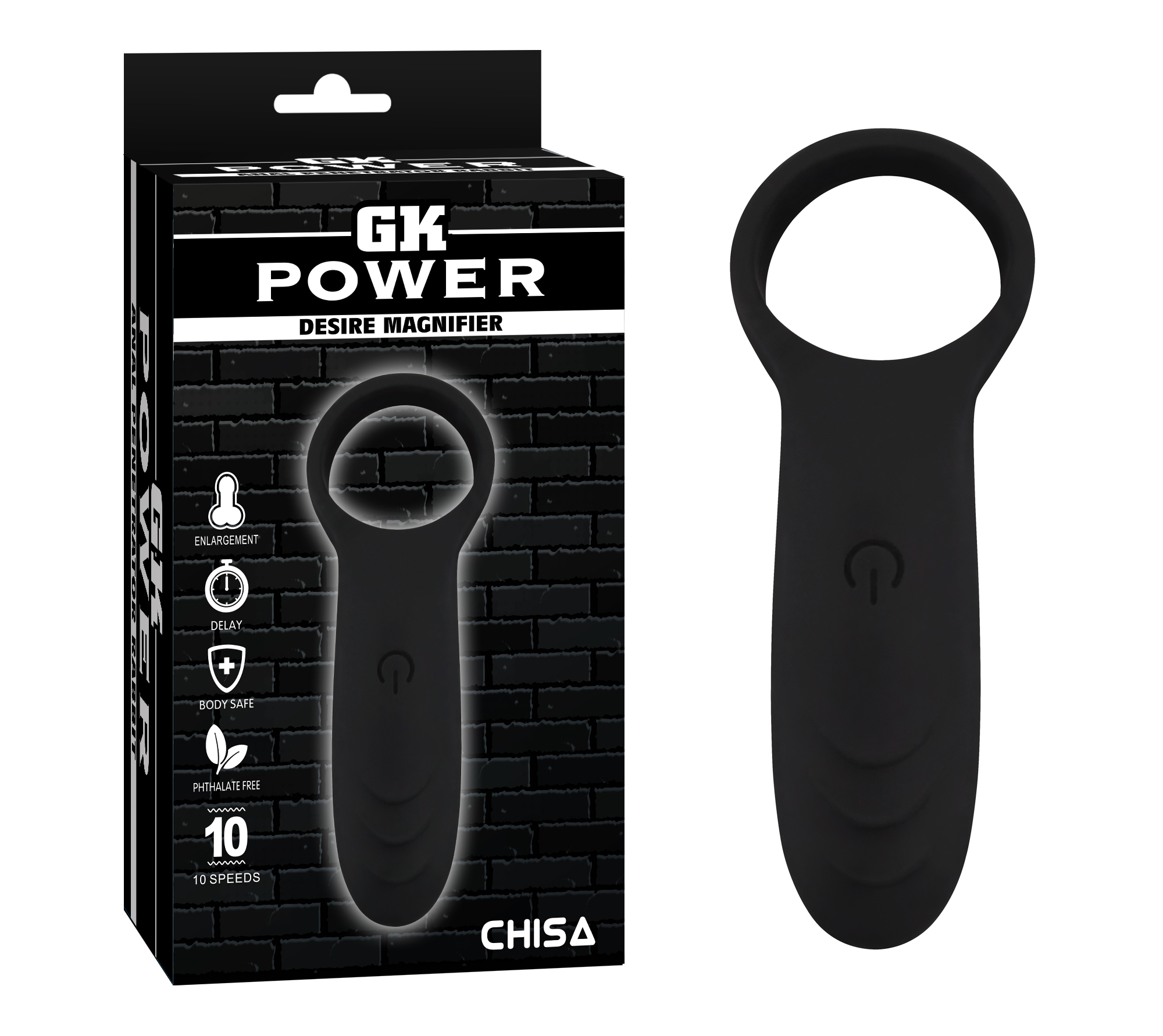 Кільце ерекційне з кліторальною вібростимуляцією CHISA GK Power Desire Magnifier, чорне