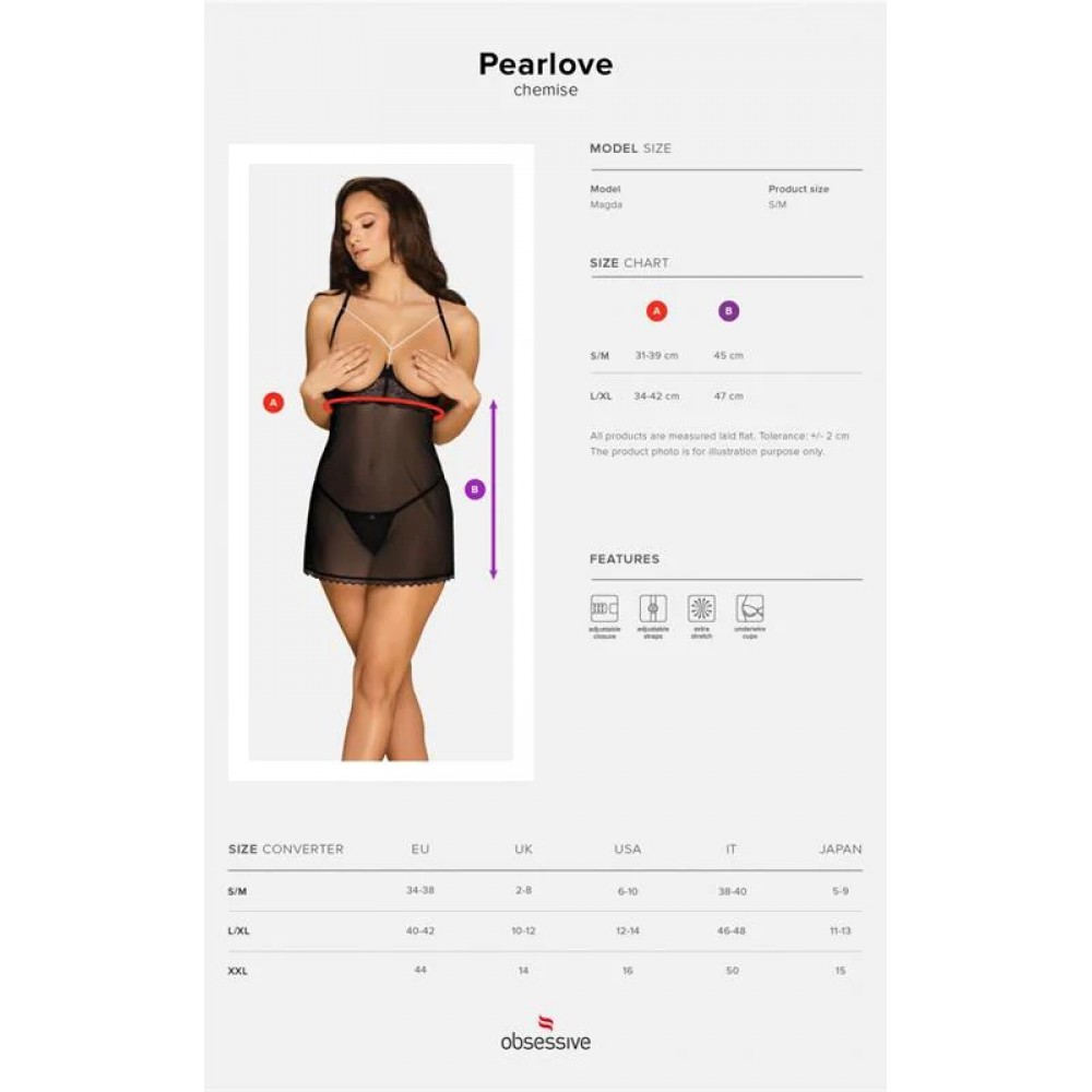 Пеньюар Obsessive Pearlove та стрінги S/M