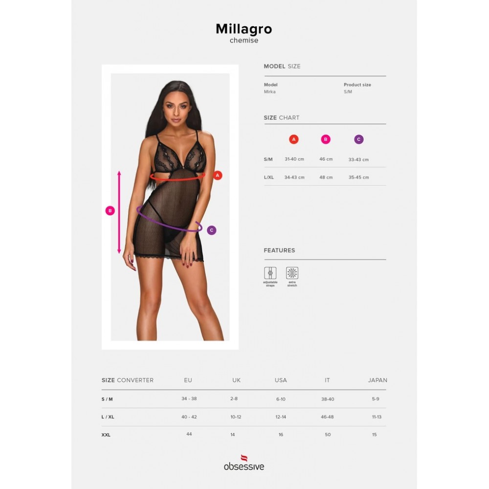Пеньюар Obsessive Millagro и стринги S/M