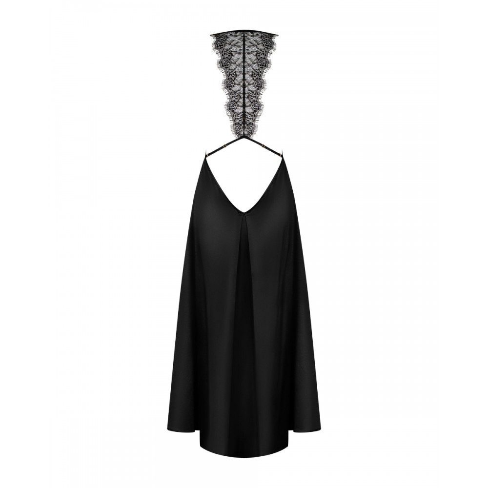 Платье длинное с кружевными элементами по спинке Obsessive Agatya, черное, L/XL