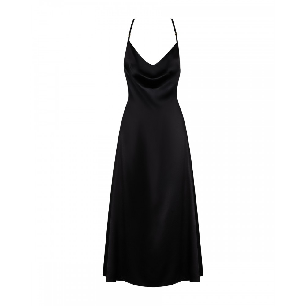 Платье длинное с кружевными элементами по спинке Obsessive Agatya, черное, L/XL