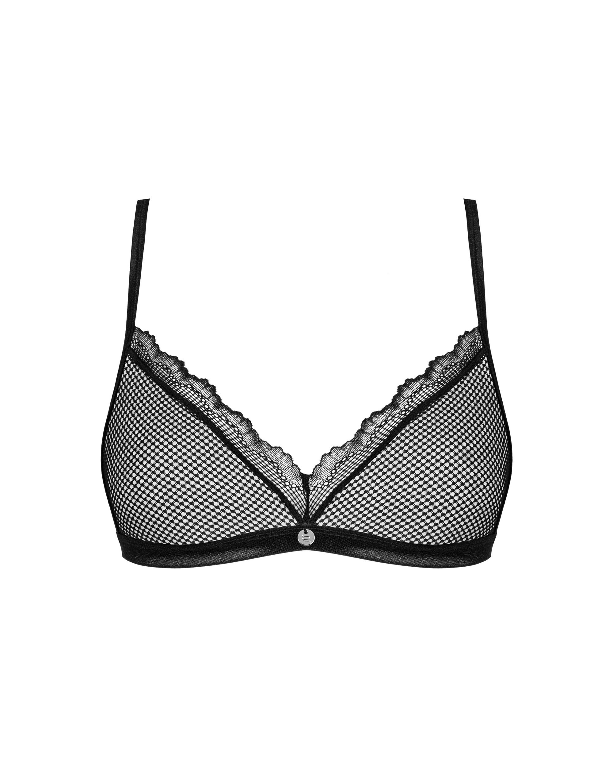 Бюстгальтер сеточкой с кружевной оккантовкой Obsessive Mibelia черный, XS/S