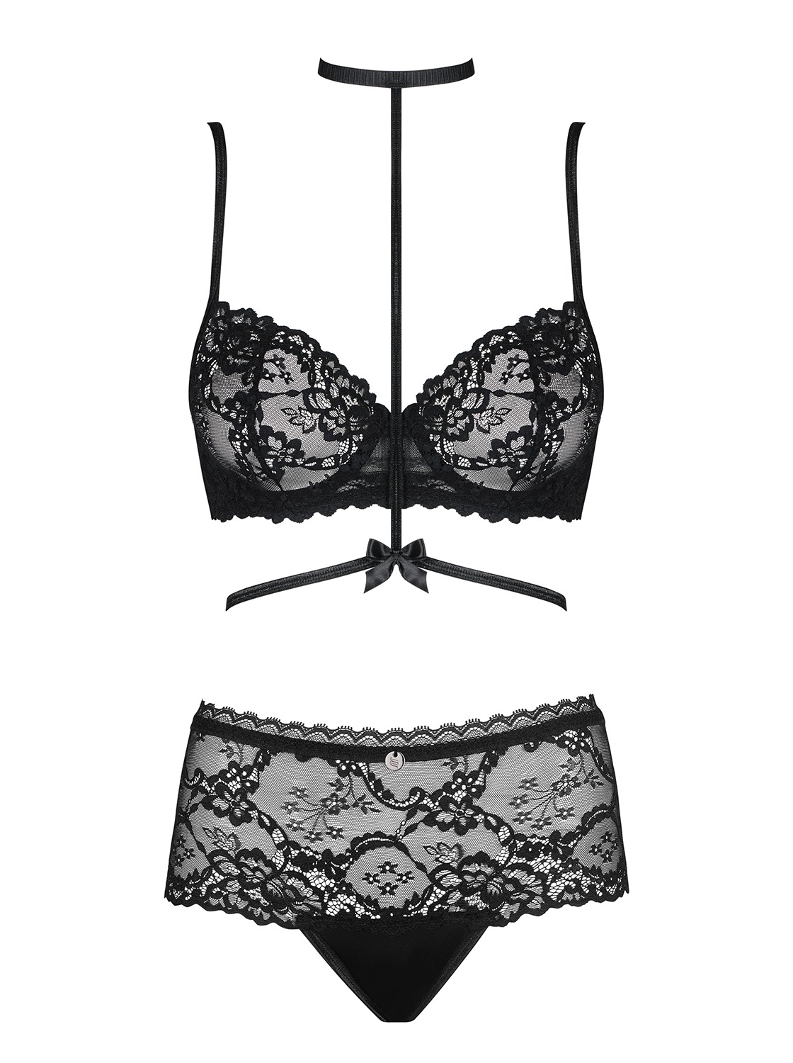 Комплект кружевного белья Obsessive RAQUELIA с чокером, черный, L/XL