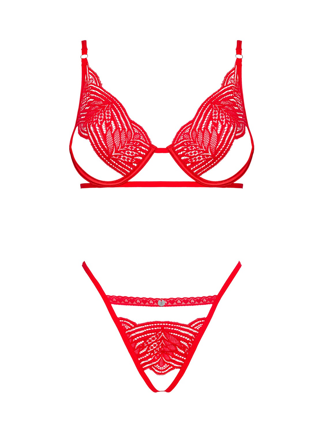 Комплект белья кружевной с декоративными лямками Obsessive Mellania красный, L/XL