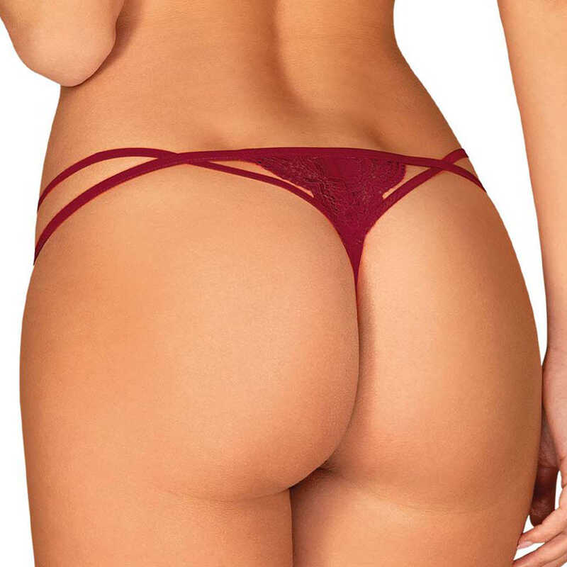 Трусики стринги кружевные Obsessive Ivetta, красный, L/XL