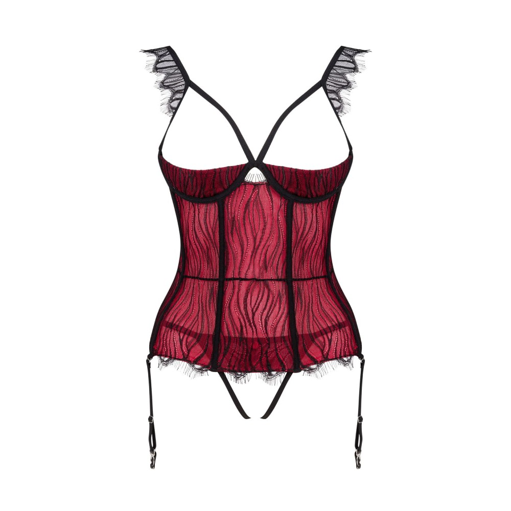 Корсет с открытой грудью Obsessive DENISSA и трусиками в комплекте, M/L
