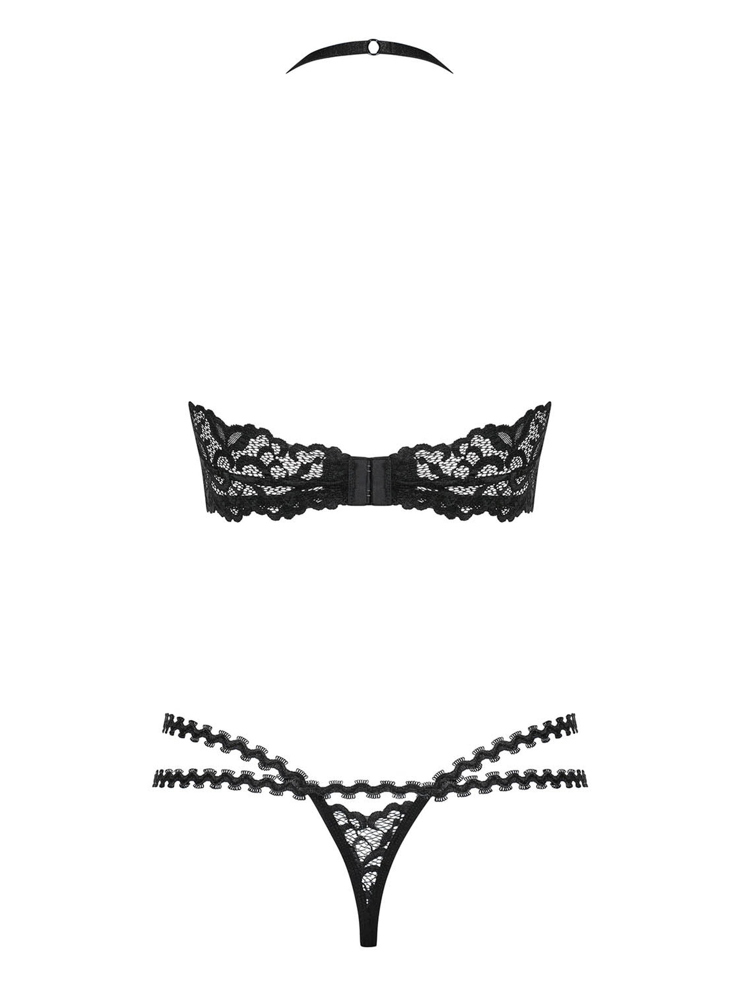 Комплект мережива Obsessive Joylace з вкрапленнями перлин, чорний, L/XL