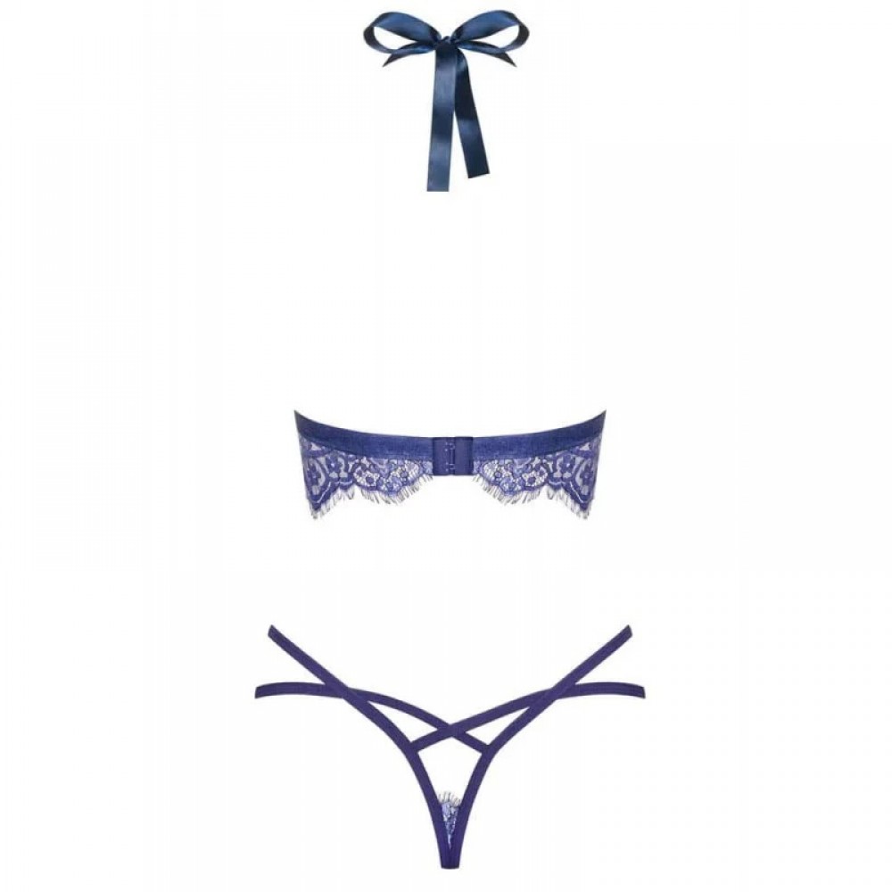 Комплект білизни Obsessive FLOWLACE з квітковим мереживом, синій, L/XL
