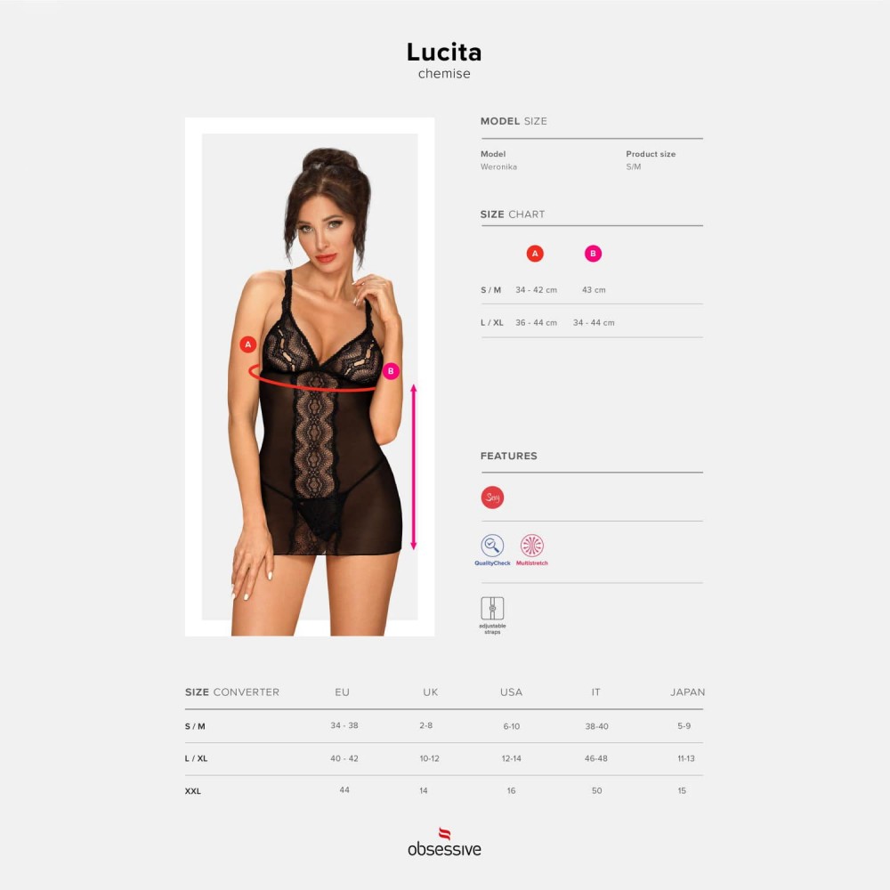 Пеньюар Obsessive Lucita + стринги L/XL