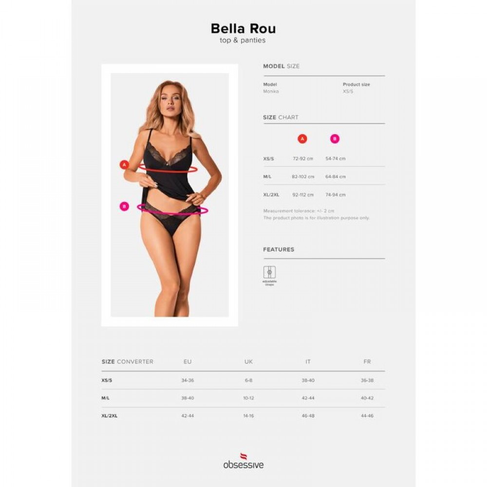 Комплект с кружевной отделкой Obsessive BELLA ROU, черный, XS/S