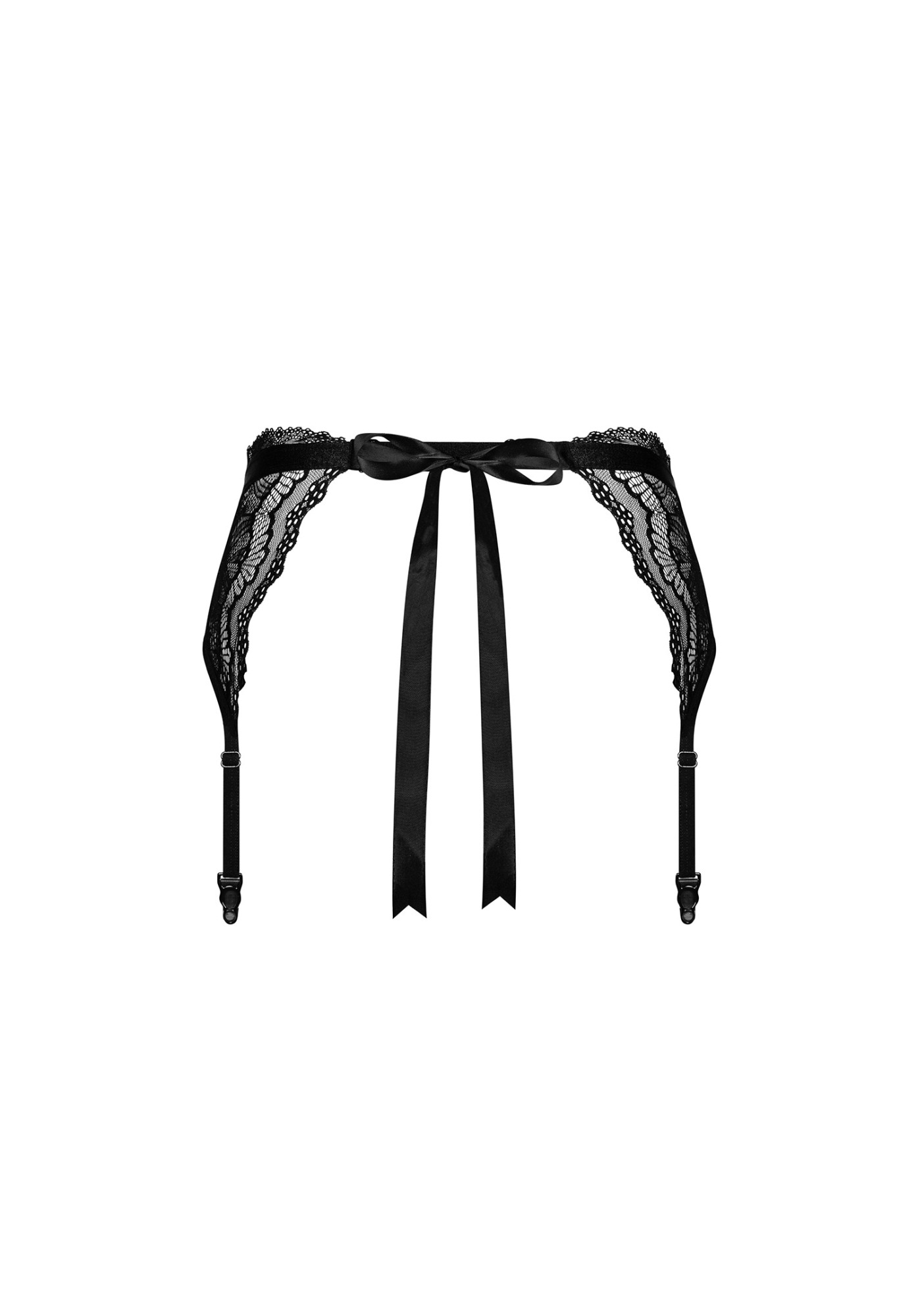 Пояс для панчіх мереживний Obsessive Isabellia, з бантиком, чорний, L/XL