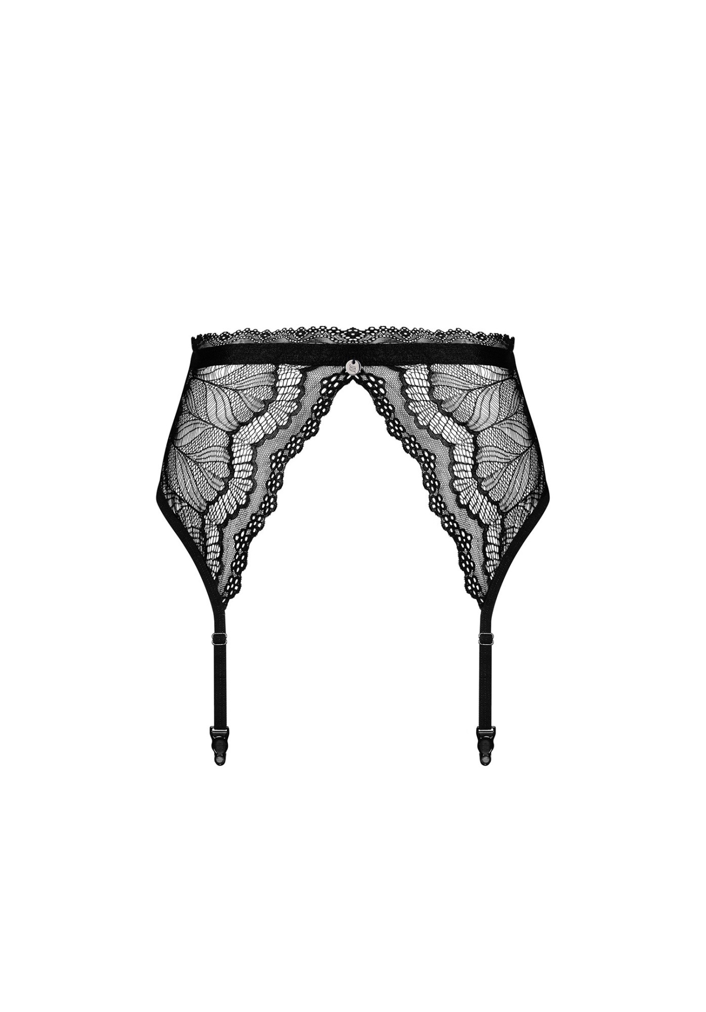 Пояс для панчіх мереживний Obsessive Isabellia, з бантиком, чорний, L/XL