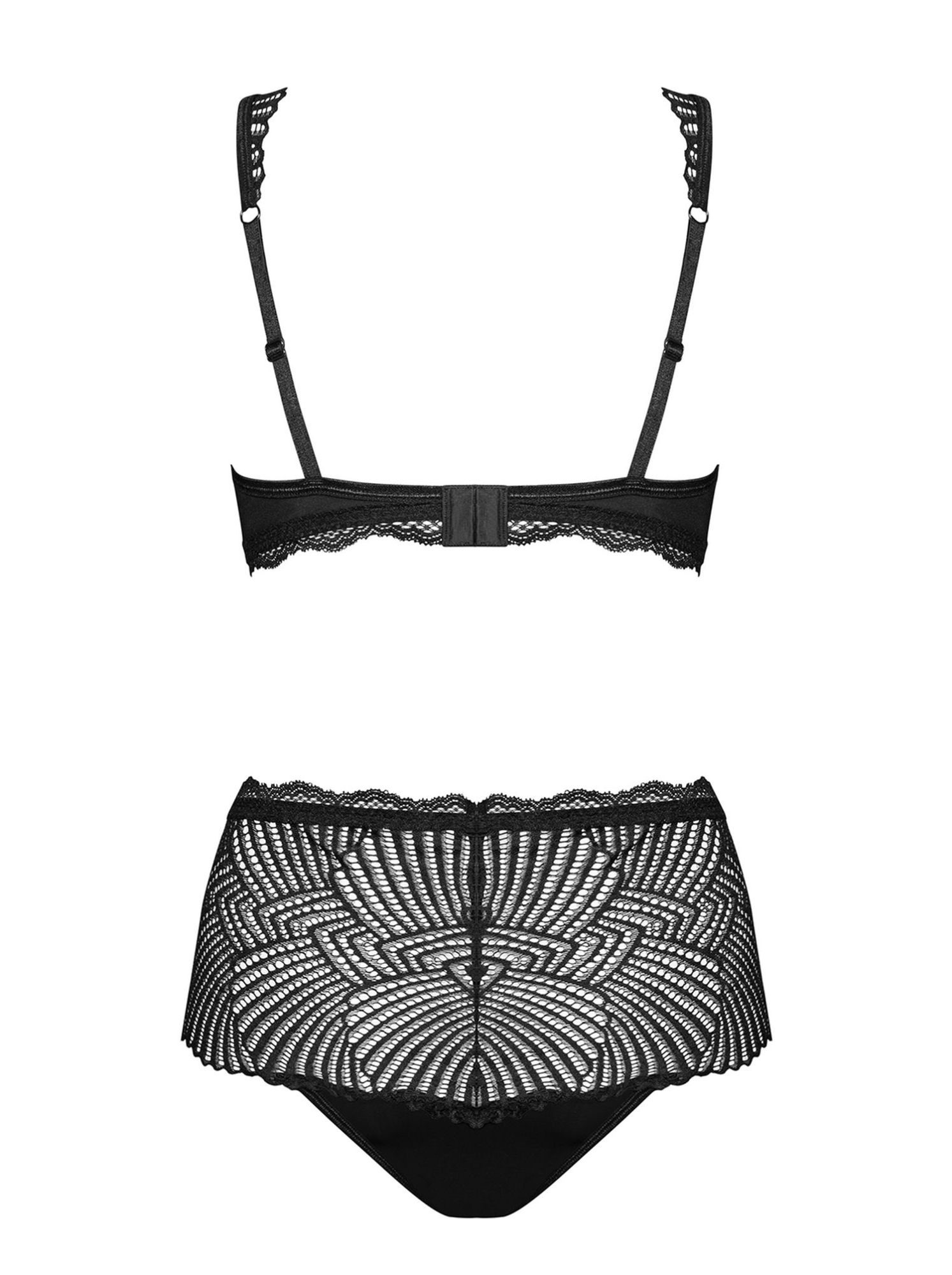 Комплект мереживний Obsessive Klarita ліф і трусики з високою посадкою, чорний, L/XL