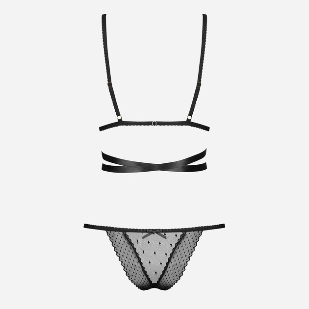 Комплект полупрозрачный Obsessive Bowessa в горошек, черный, L/XL