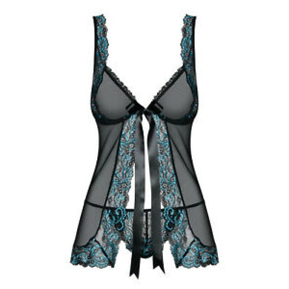 Комплект Obsessive Amanta babydoll Чорно-Бірюзовий L/XL