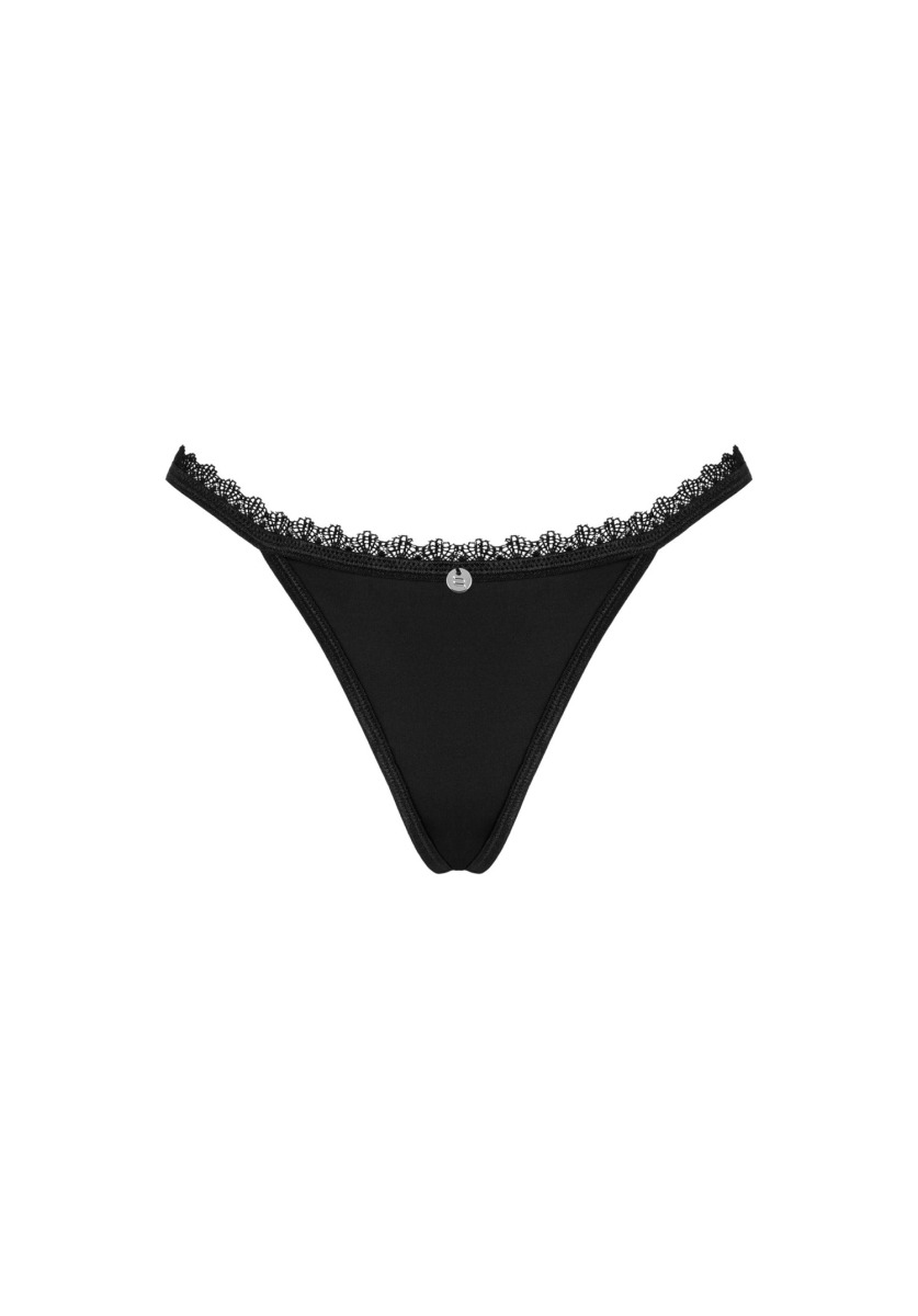 Трусики стринги с кружевной вставкой по попе Obsessive Maderris thong черный, M/L