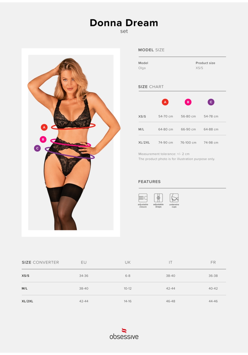 Мереживний комплект із 3 предметів Obsessive Donna Dream 3-pcs set M/L
