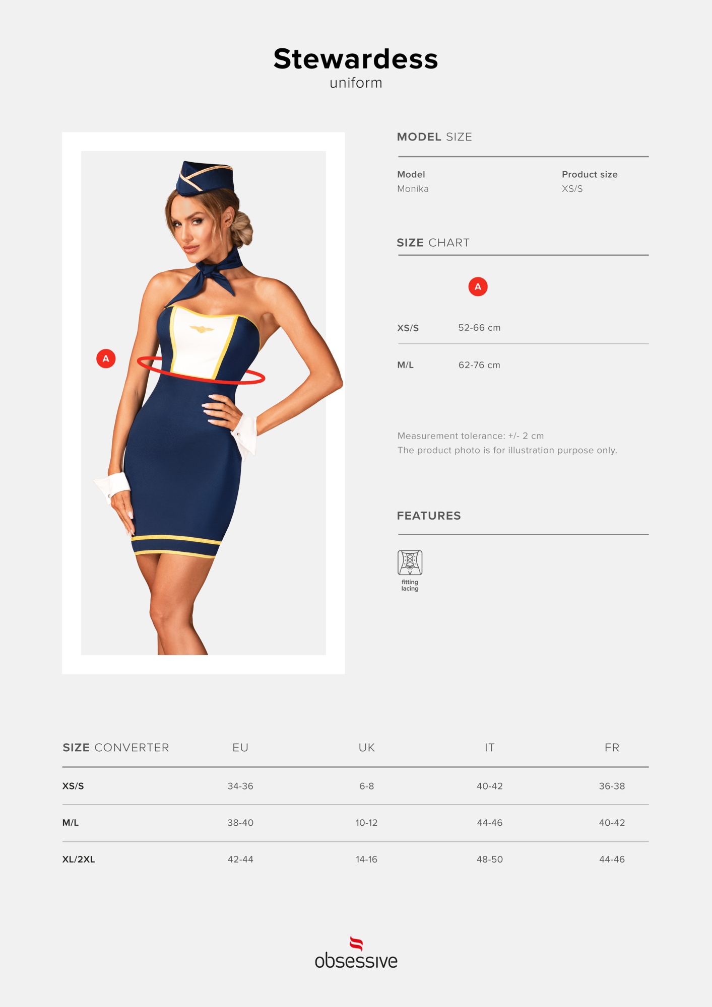 Костюм стюардеси OBSESSIVE - STEWARDESS UNIFORM COSTUME XS/S
