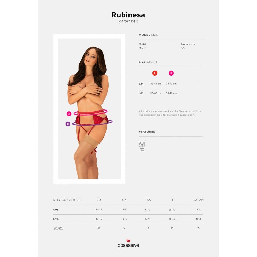 Сексуальный пояс для чулок + стринги S/M Rubines Obsessive красный