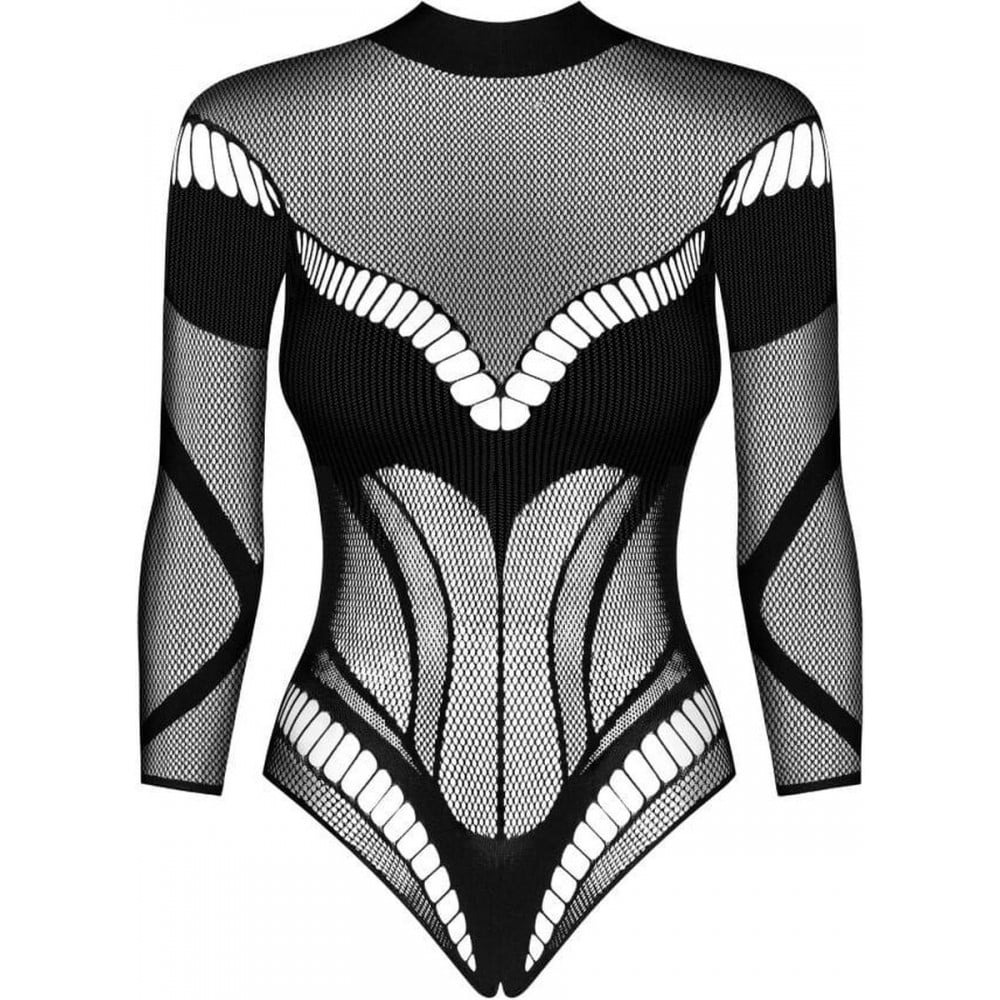 Боді із сітки з рукавами Obsessive B135 teddy XL/XXL