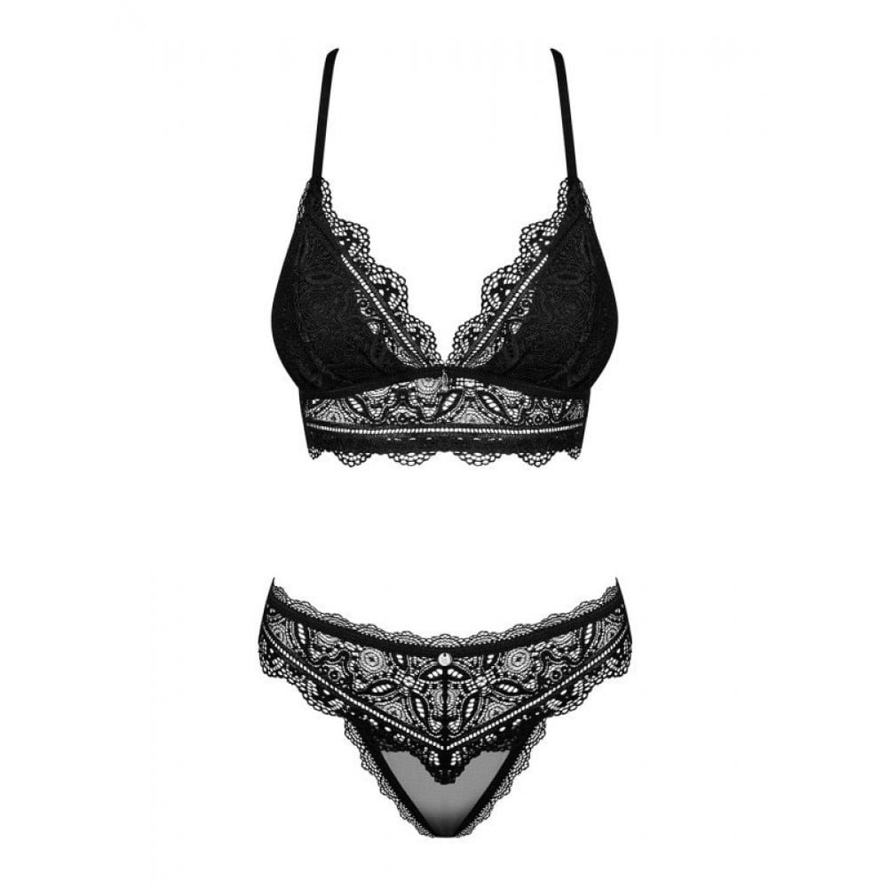 Комплект кружевного белья Obsessive Renelia, чорний L/XL